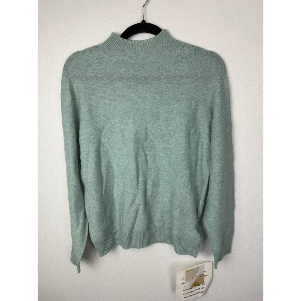 Chic Wish Teal Gold‎ Knit Long Sleeve Mock Neck Sweater Sz Medium NWT